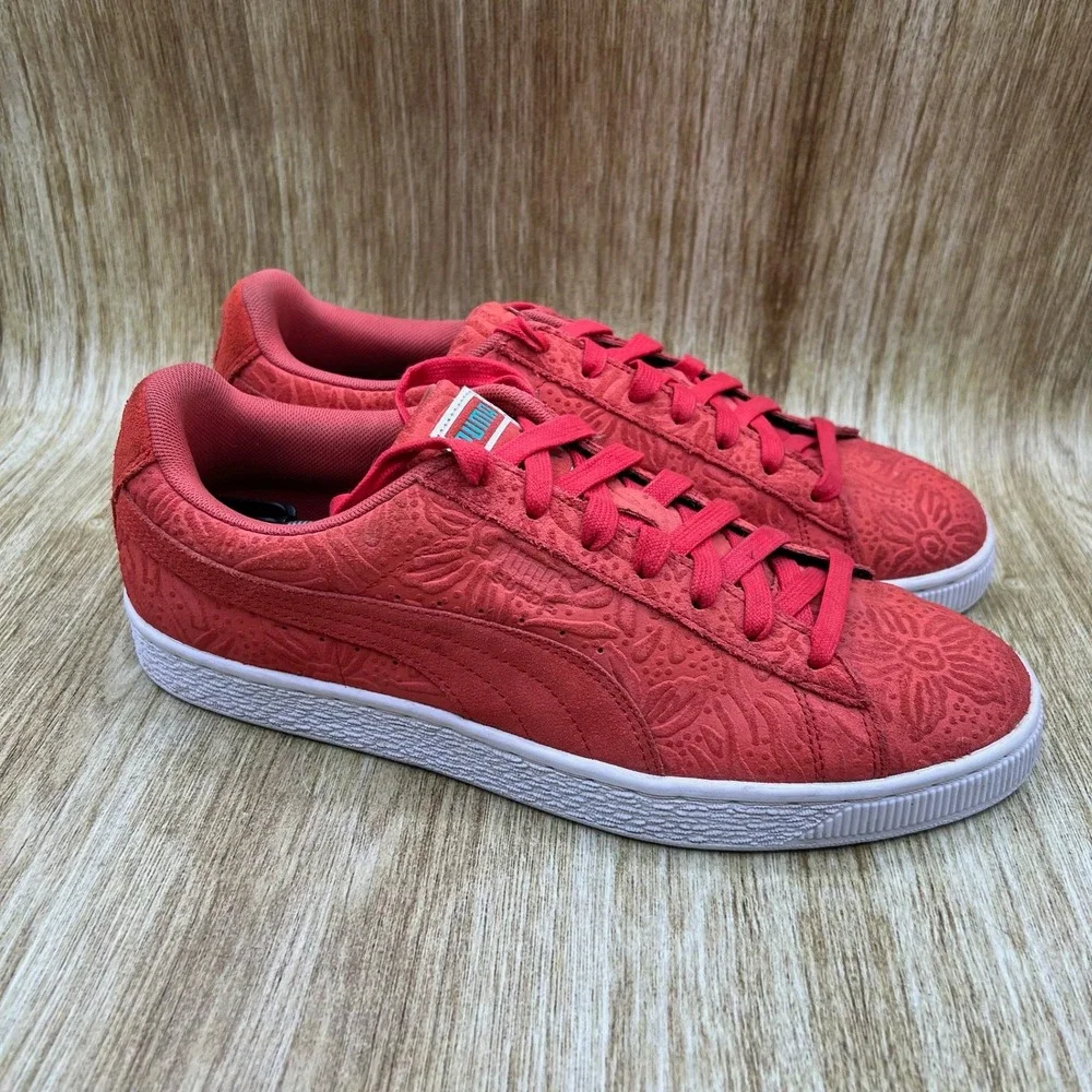 Puma Suede Caribbean Floral Men's Size 10 Hot Coral Sneakers Shoes 365766-01